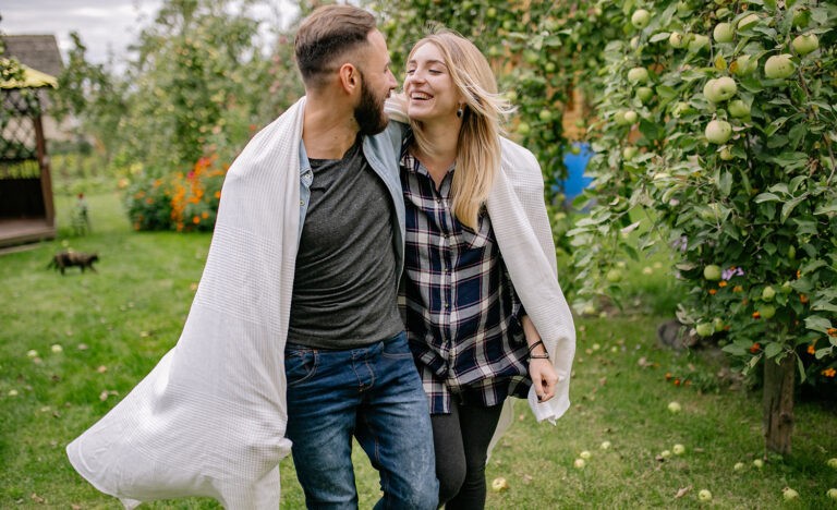 A married introvert smiles at her partner