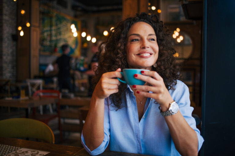 An introvert enjoying herself alone at a coffee shop