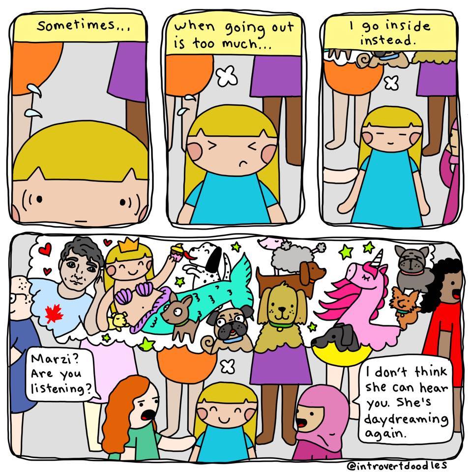 Introvert Doodles daydreaming introvert meme