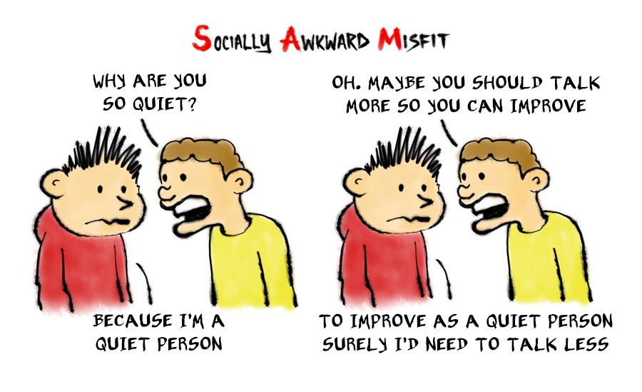 a comic about an introvert being asked why are you so quiet