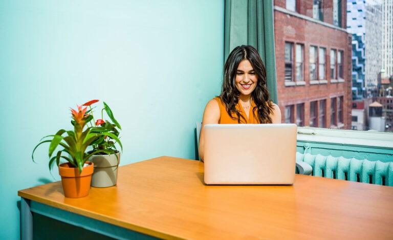 An introverted entrepreneur doing a video call