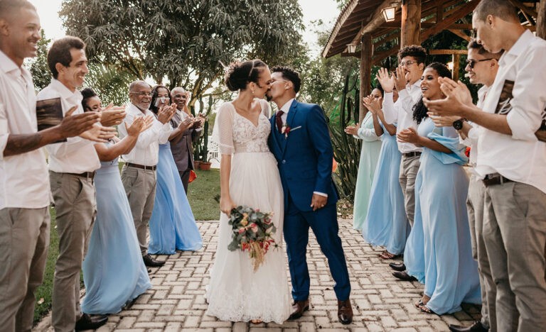 A bride and groom on their wedding day