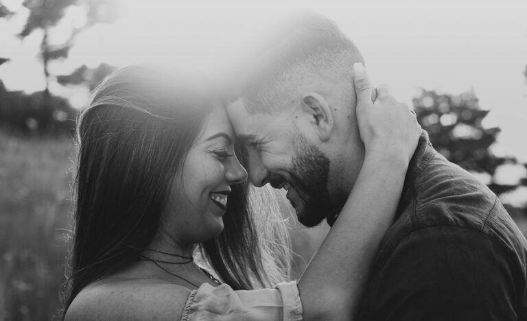 A happy couple embracing